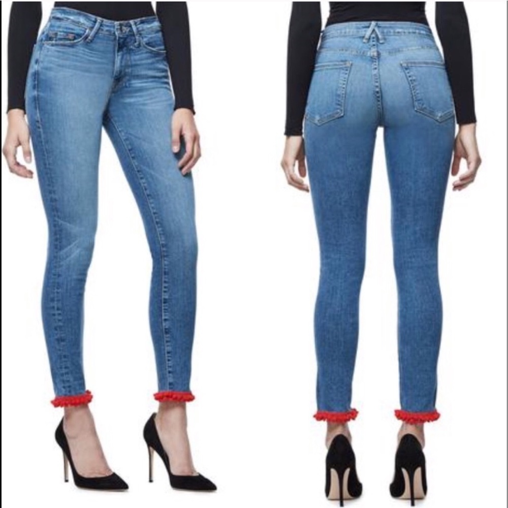 Good American Good Legs Skinny Pom Jeans Sz 00/24